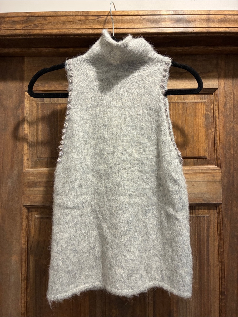 Sleeveless Turtleneck Mohair-Blend Sleeveless Sweater in Light Gray